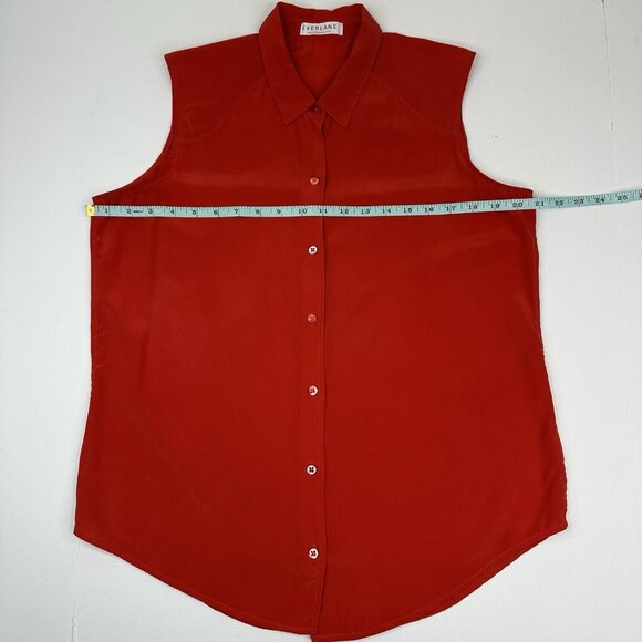 Everlane Women's Red The Washable Silk Relaxed Designer Sleeveless Shirt L/C42 - Picture 9 of 11